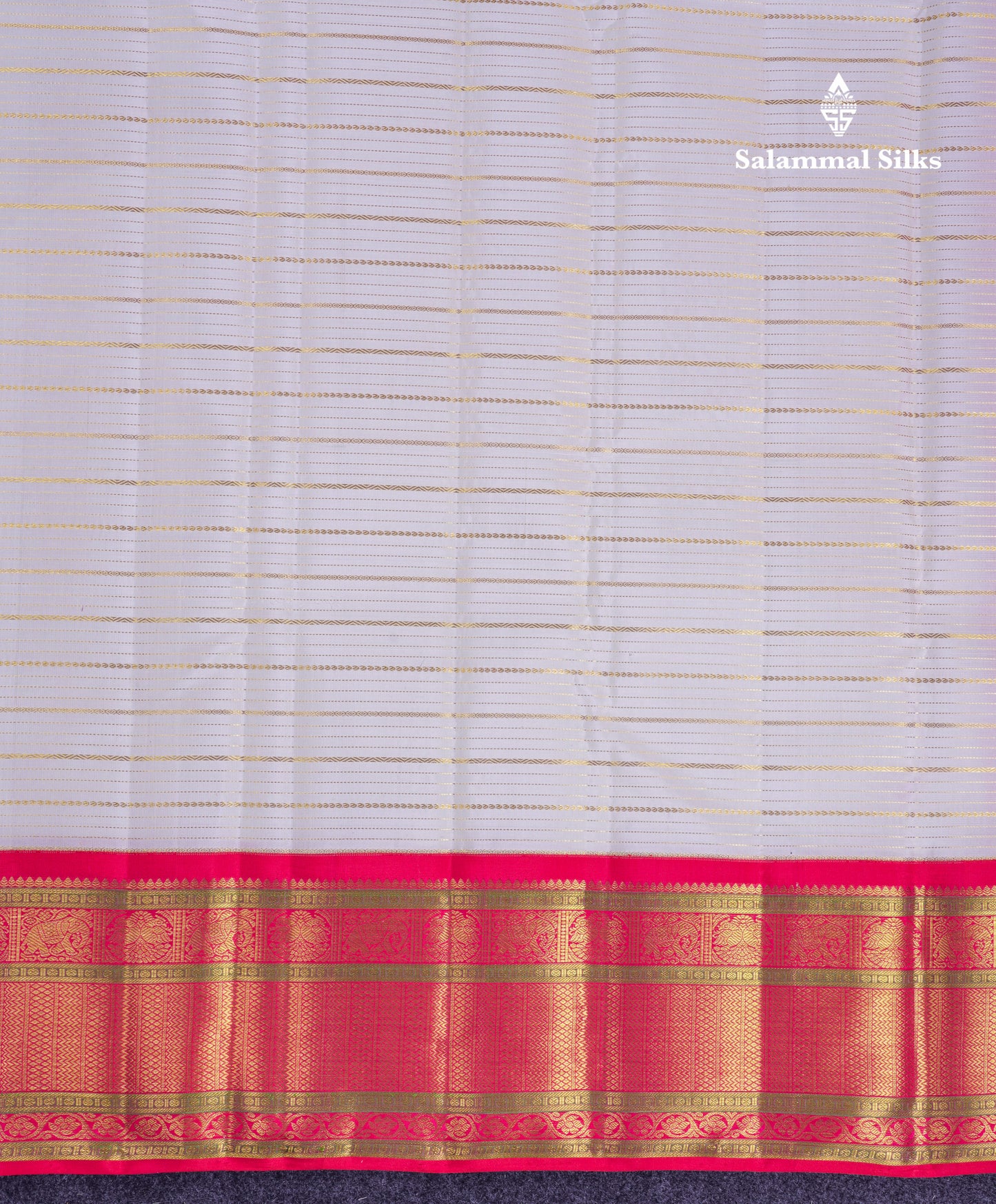 Korvai Beautiful White Pure Kanjivaram Silk Saree With Contrast Redish Pink Traditional Border