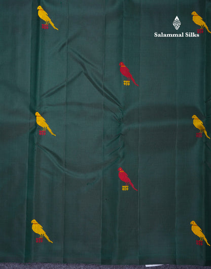 Bottle Green Thread Work Butta Fancy Pure Kanjivaram Silk Saree With Contrast Pink Blouse