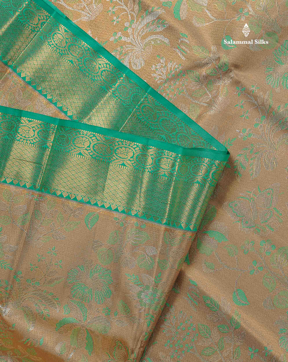 Semi Silk Saree - Beige Colour Body With Contrast Sapphire Green Evening Morning Border