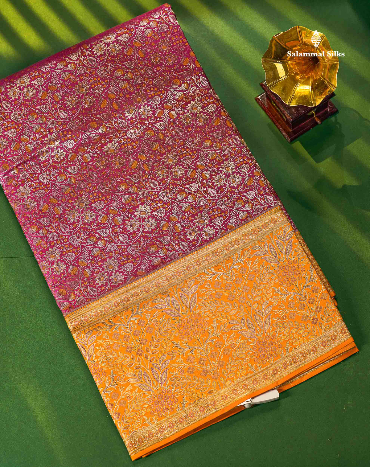 Violet Colour Pure Kanjivaram Fancy Silk Saree with Orange Border