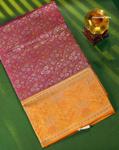 Violet Colour Pure Kanjivaram Fancy Silk Saree with Orange Border