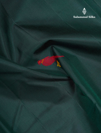 Bottle Green Thread Work Butta Fancy Pure Kanjivaram Silk Saree With Contrast Pink Blouse