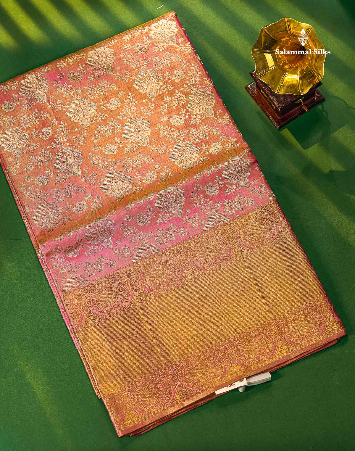 2G Zari Pink Tissue Plain Kanjivaram Silk Saree with Self Border
