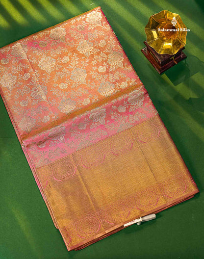 2G Zari Pink Tissue Plain Kanjivaram Silk Saree with Self Border