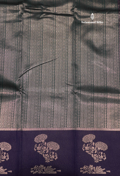 Peacock Green Colour Semi Silk Tissue Saree With Contrast Navy Blue Border