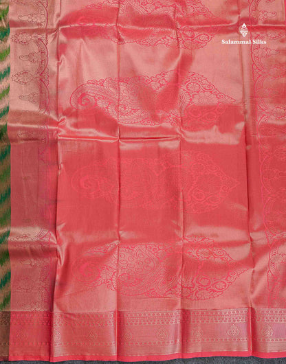 Semi Silk Saree - Bottle Green Colour Body Zig Zag Design With Contrast Pink Blouse