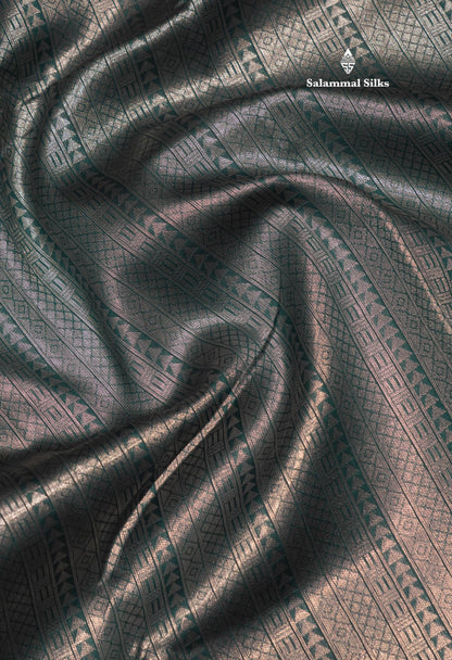 Peacock Green Colour Semi Silk Tissue Saree With Contrast Navy Blue Border