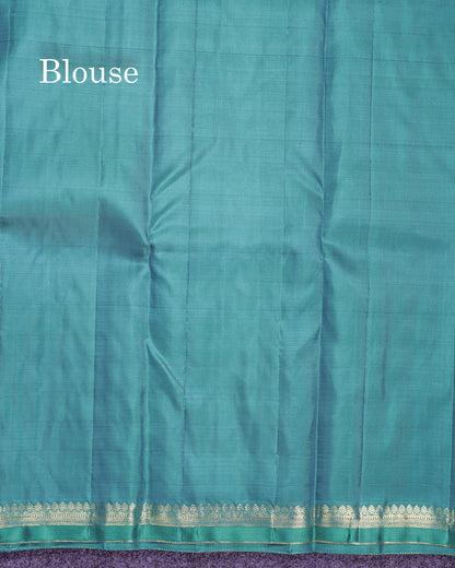 Dark Purple Zari Checks Pure Kanjivaram Silk Saree With Traditional Small Border