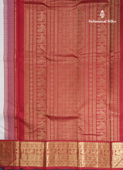 Half White Pure Kanjivaram Silk Saree With Contrast Maroon Traditional Border