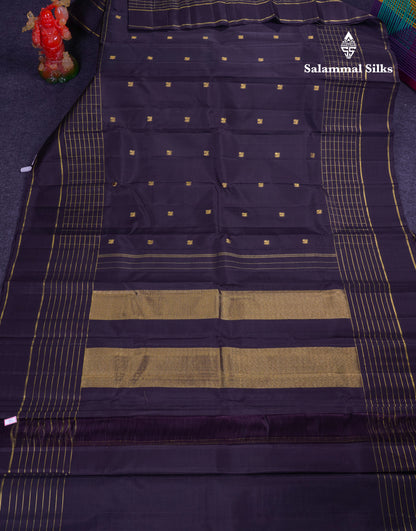 Beautiful Dark Kanchana Pure Kanjivaram Silk Saree With Traditional Gap Border