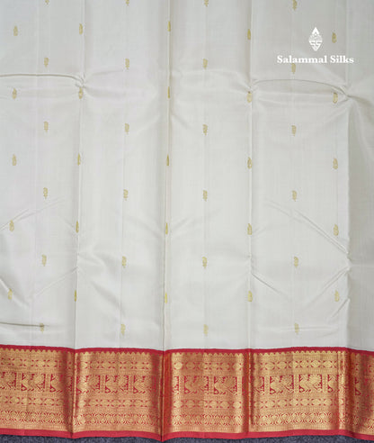 Half White Pure Kanjivaram Silk Saree With Contrast Maroon Traditional Border