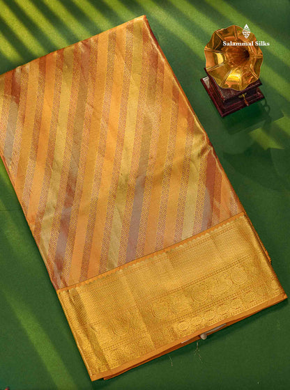 Multicolour Fancy Pure Kanjivaram Silk Saree With Contrast Mustard Yellow Border