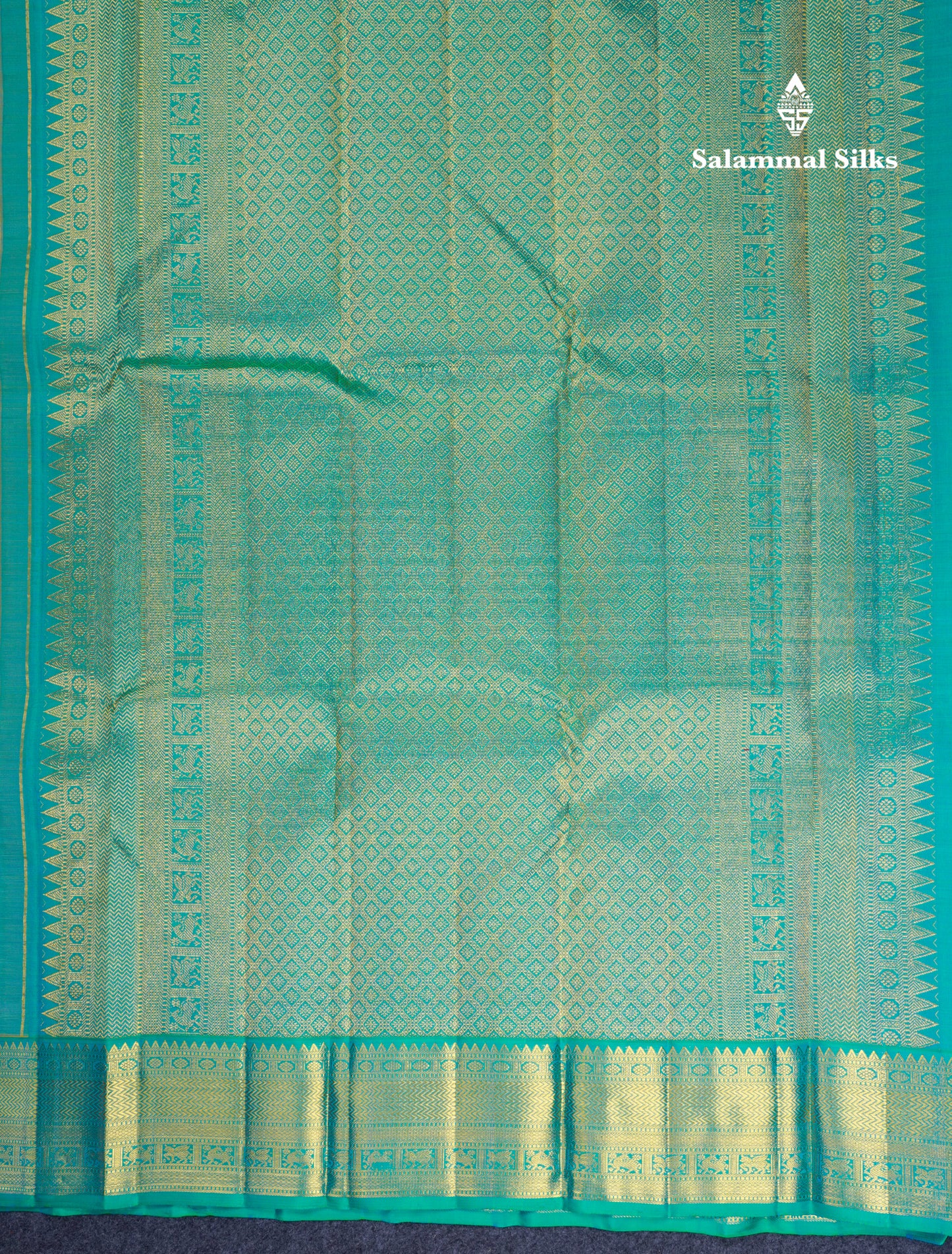 Korvai Yelllow Pure Kanjivaram Silk Saree With Contrast Dual Tone Sapphire Green Traditional Border