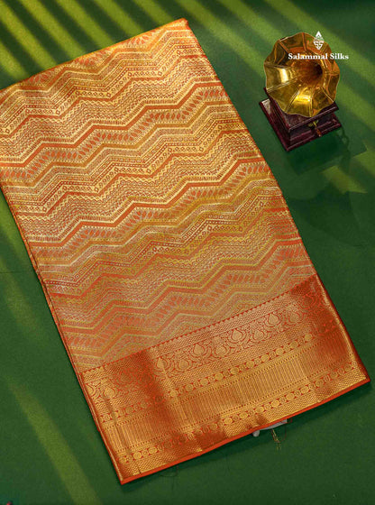 Geometric Multicolour Tissue Fancy Bridal Pure Kanjivaram Silk Saree With Contrast Red Border
