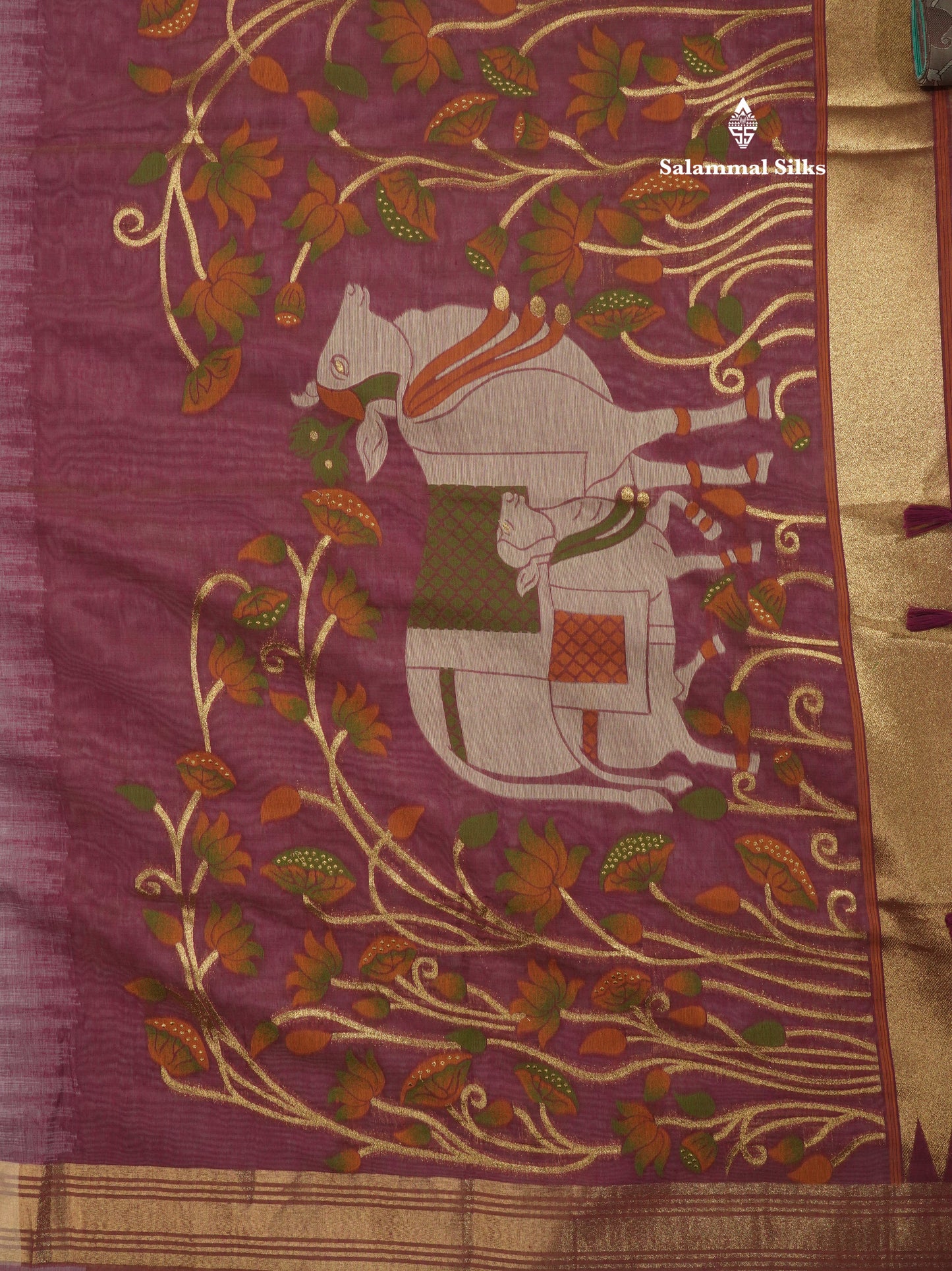 Lavender Colour Meenakari Work Muga Cotton Saree With Contrast Purple Blouse