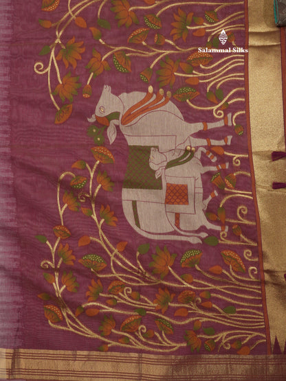 Lavender Colour Meenakari Work Muga Cotton Saree With Contrast Purple Blouse