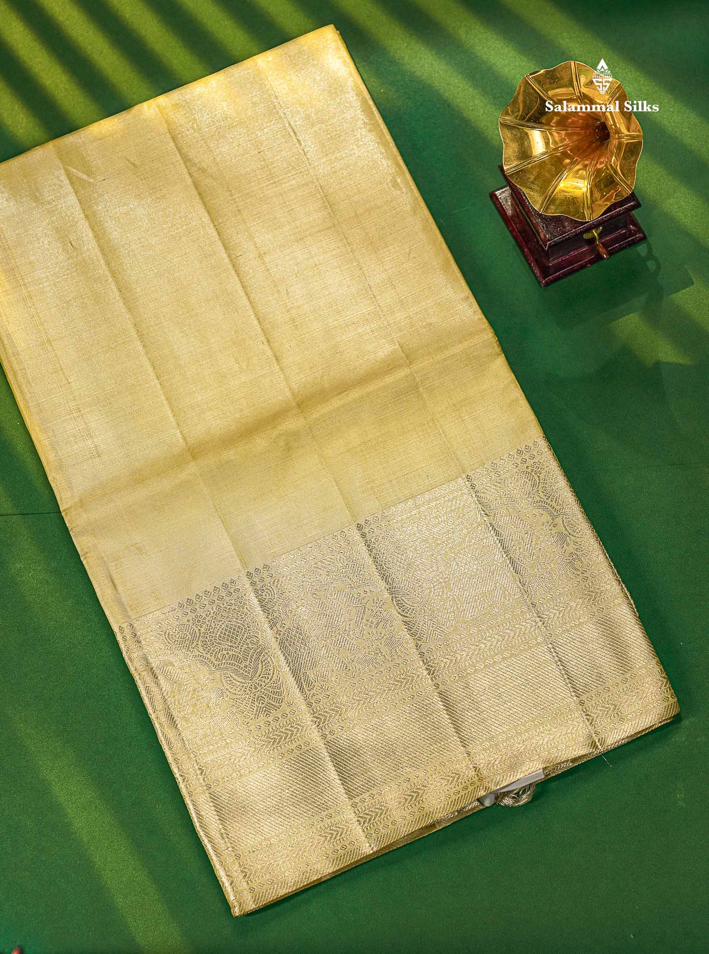 2G Zari Kanjivaram Silk Saree - Cream Gold Colour Body Plain With Traditional Evening Morning Border