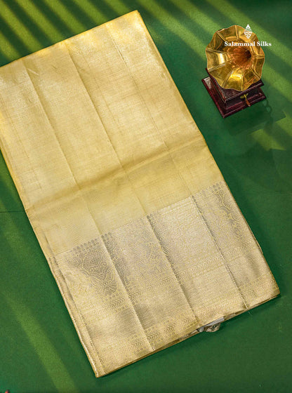 2G Zari Kanjivaram Silk Saree - Cream Gold Colour Body Plain With Traditional Evening Morning Border