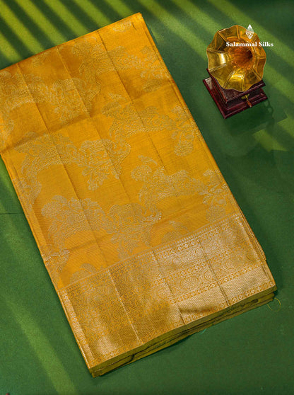 Gold Tissue Bridal Pure Kanjivaram Silk Saree With Self Traditional Border