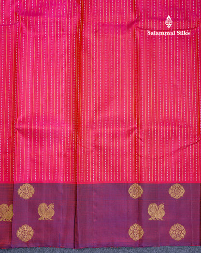 Rani Pink Pure Kanjivaram Silk Saree With Contrast Magenta Border