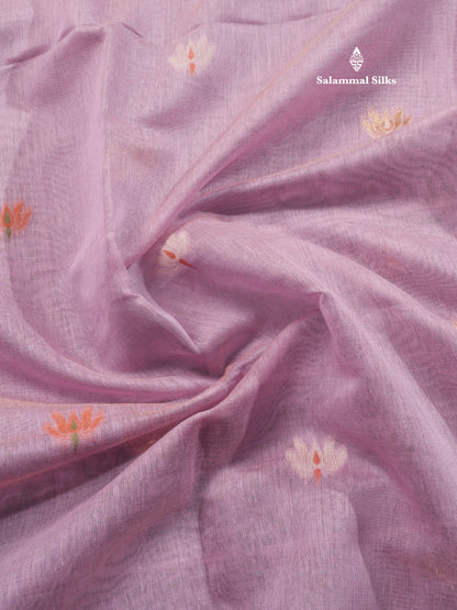 Lavender Colour Meenakari Work Muga Cotton Saree With Contrast Purple Blouse