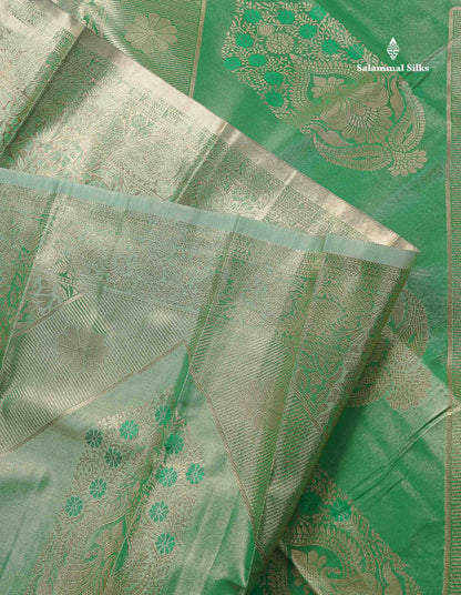 Tissue Semi Silk Saree - Green Colour Body With Contrast Pink Blouse