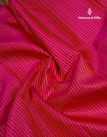 Rani Pink Pure Kanjivaram Silk Saree With Contrast Magenta Border