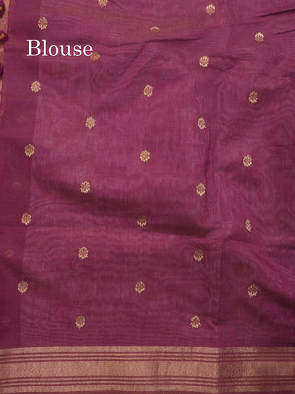 Lavender Colour Meenakari Work Muga Cotton Saree With Contrast Purple Blouse