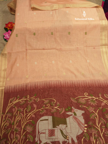 Lavender Colour Meenakari Work Muga Cotton Saree With Contrast Purple Blouse