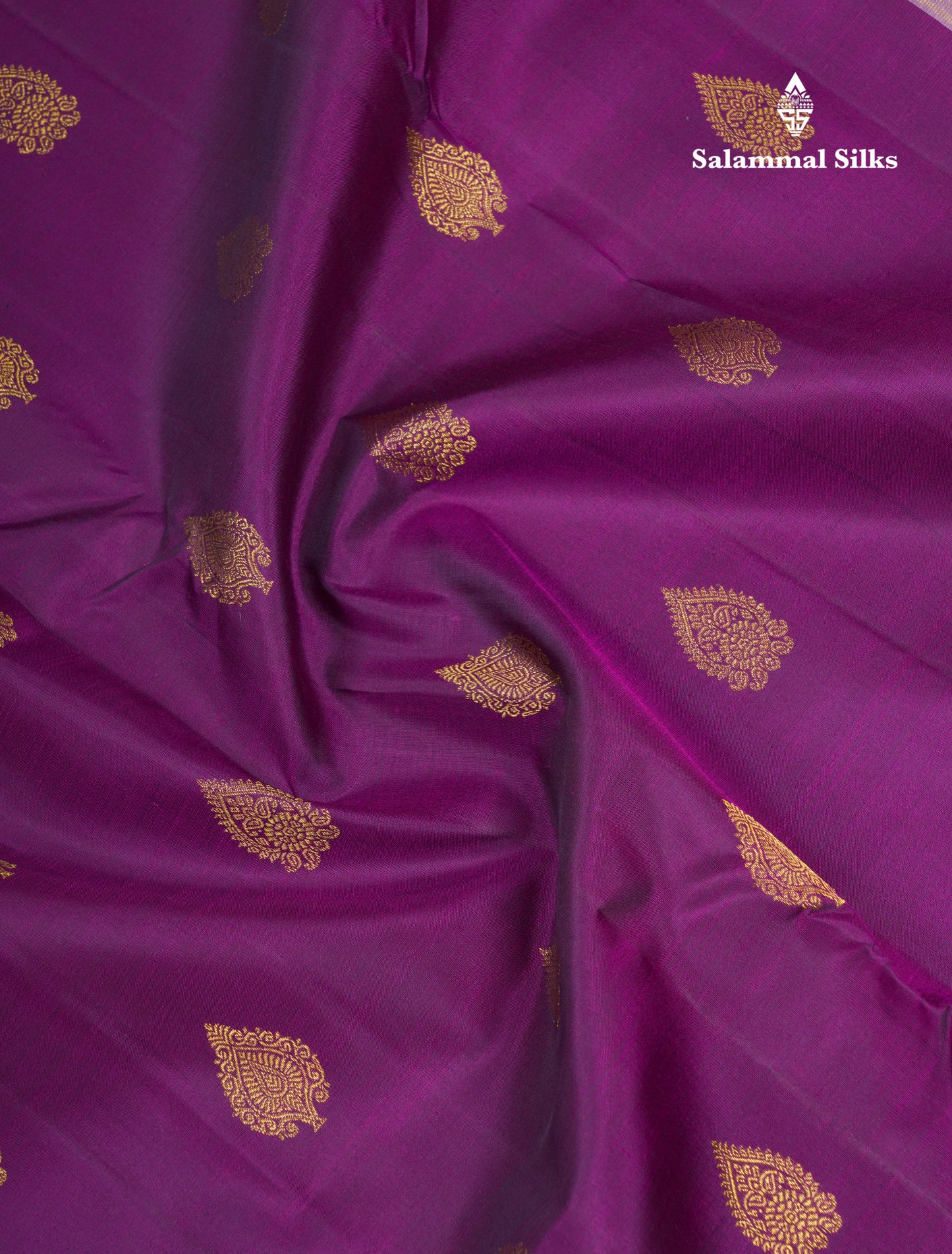 Korvai Dark Purple Pure Kanjivaram Silk Saree With Contrast Baby Pink Traditional Border