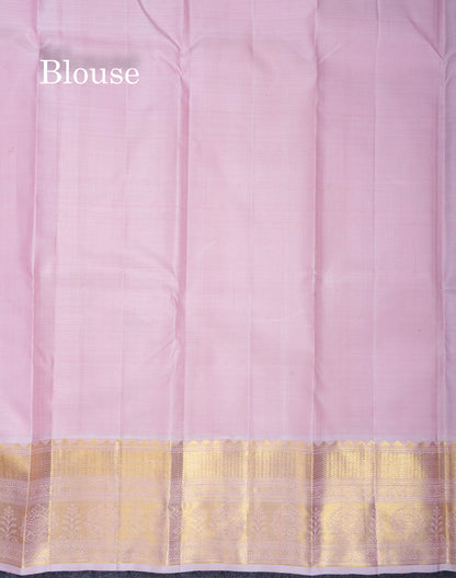 Korvai Dark Purple Pure Kanjivaram Silk Saree With Contrast Baby Pink Traditional Border