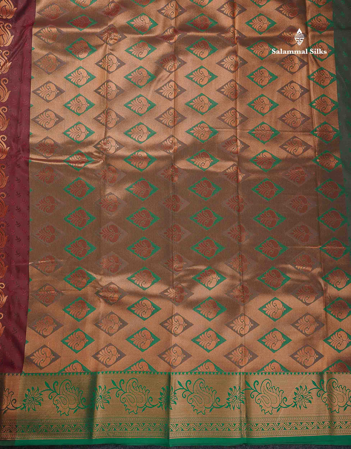 Semi Silk Saree - Dark Maroon Colour Body With Contrast Dual Tone Green Blouse