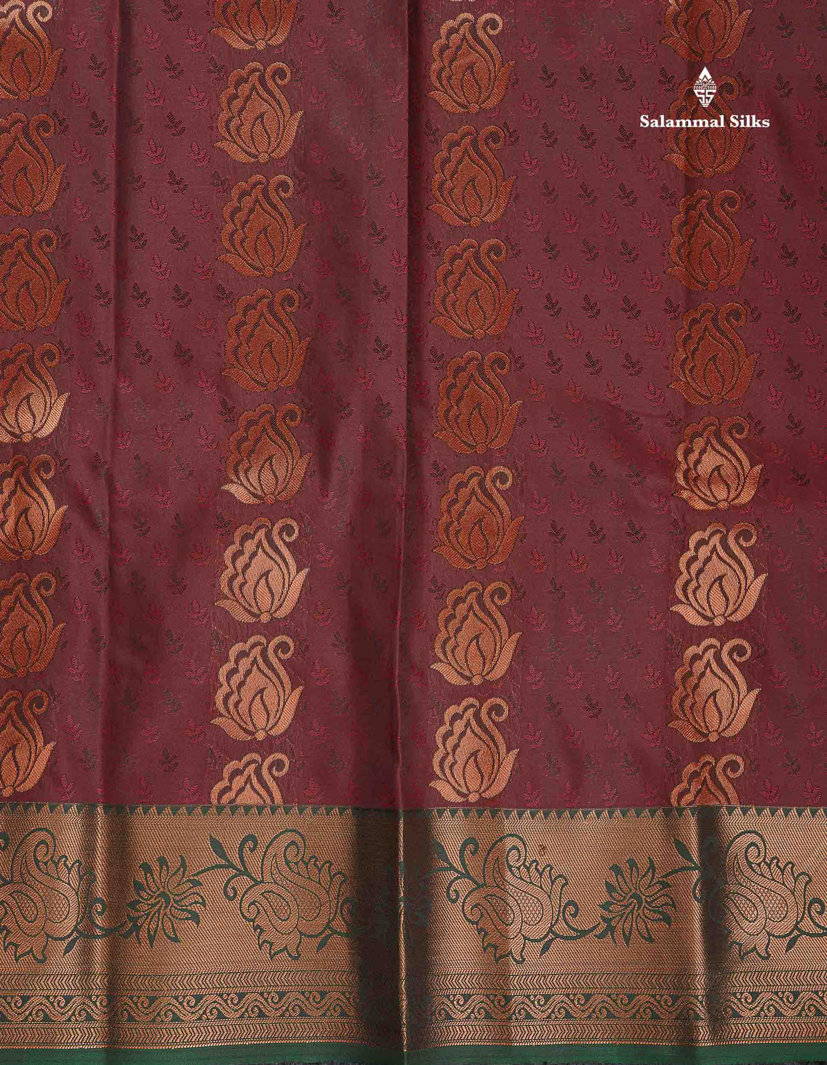 Semi Silk Saree - Dark Maroon Colour Body With Contrast Dual Tone Green Blouse