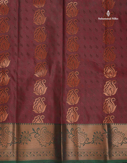 Semi Silk Saree - Dark Maroon Colour Body With Contrast Dual Tone Green Blouse
