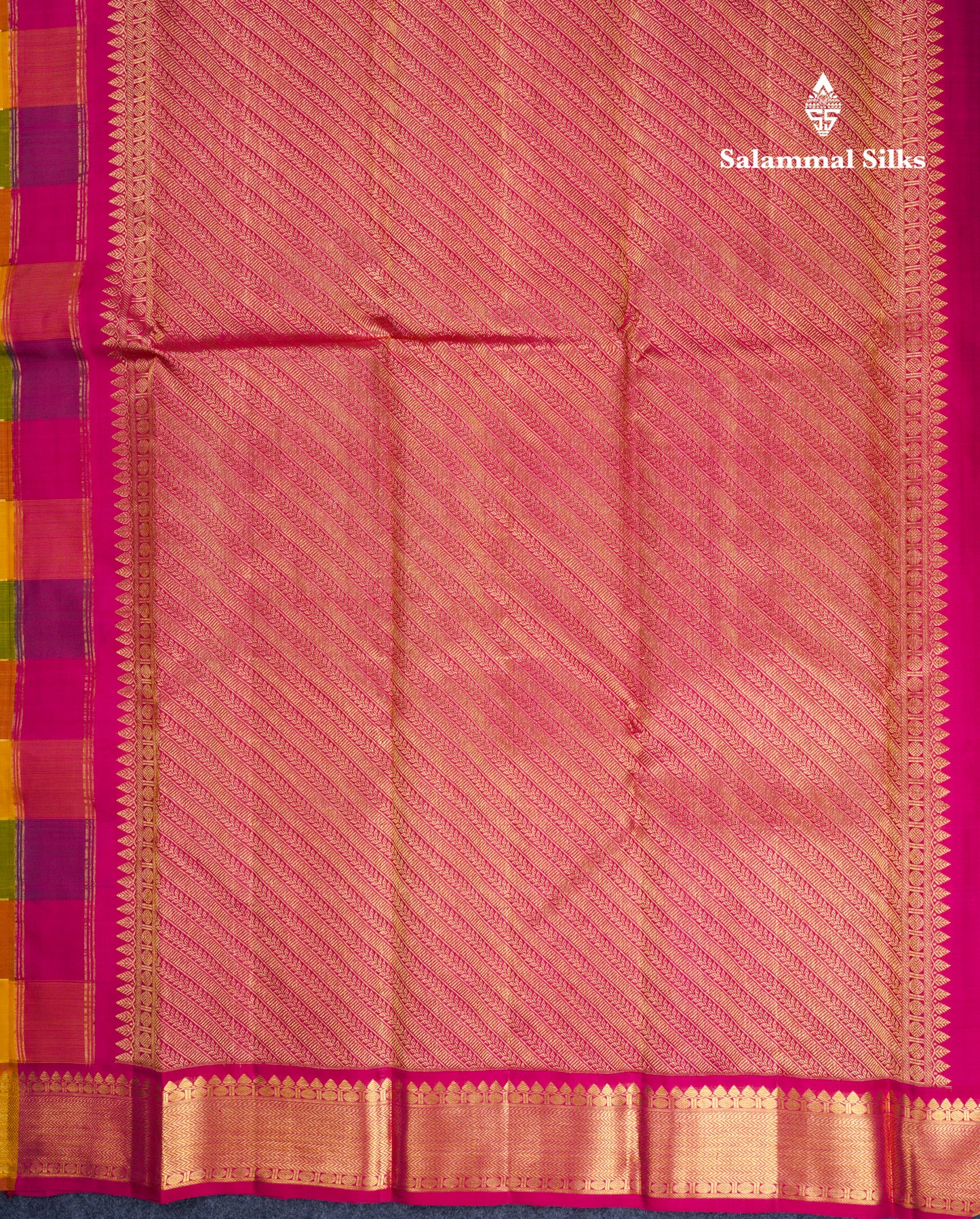 Beautiful Paalum Pazham Checks Pure Kanjivaram Silk Saree With Traditional Border