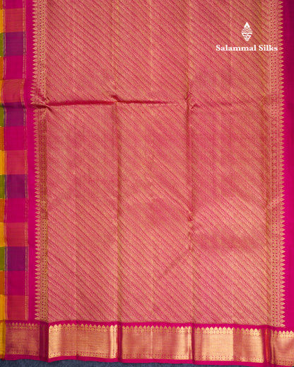 Beautiful Paalum Pazham Checks Pure Kanjivaram Silk Saree With Traditional Border