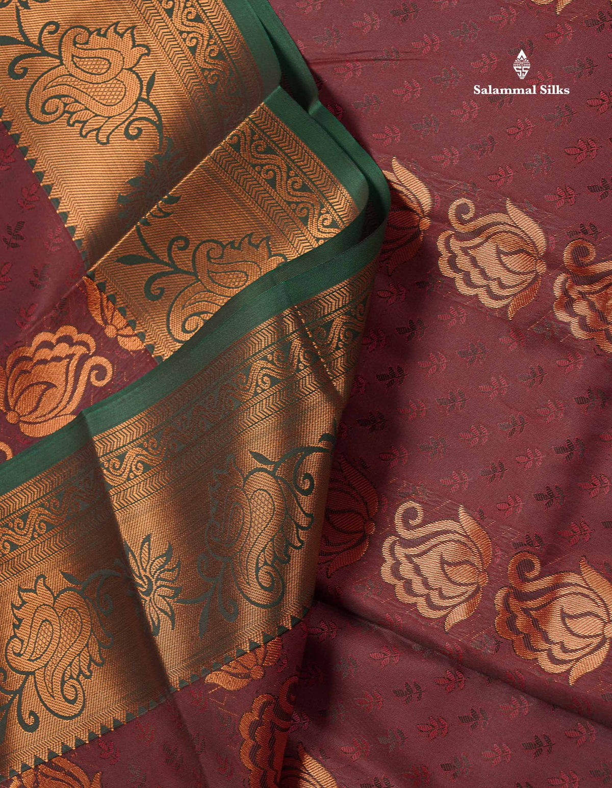 Semi Silk Saree - Dark Maroon Colour Body With Contrast Dual Tone Green Blouse