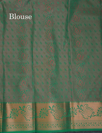 Semi Silk Saree - Dark Maroon Colour Body With Contrast Dual Tone Green Blouse