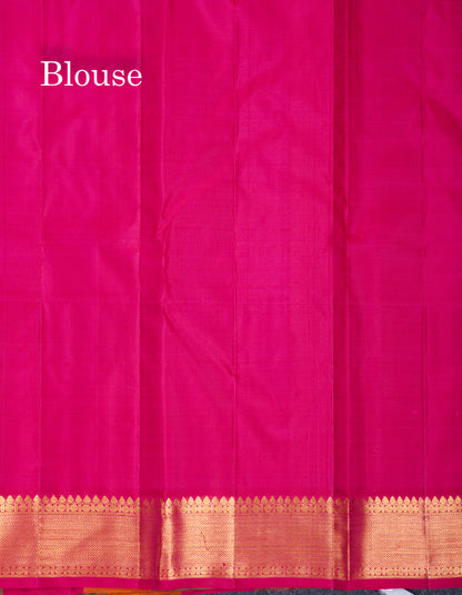 Beautiful Paalum Pazham Checks Pure Kanjivaram Silk Saree With Traditional Border
