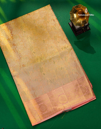Sandal Tissue Bridal Pure Kanjivaram Silk Saree With Contrast Peach Border