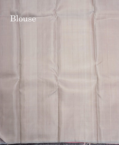 Baby Pink Fancy Pure Kanjivaram Silk Saree With Contrast Blueish Grey Blouse