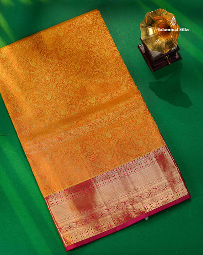 Mustard Yellow Bridal Pure Kanjivaram Silk Saree With Contrast Magenta Border