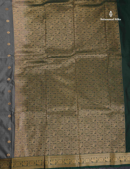 Semi Silk Saree -  Grey Colour Body Butta With Contrast Bottle Green Traditional Small Border