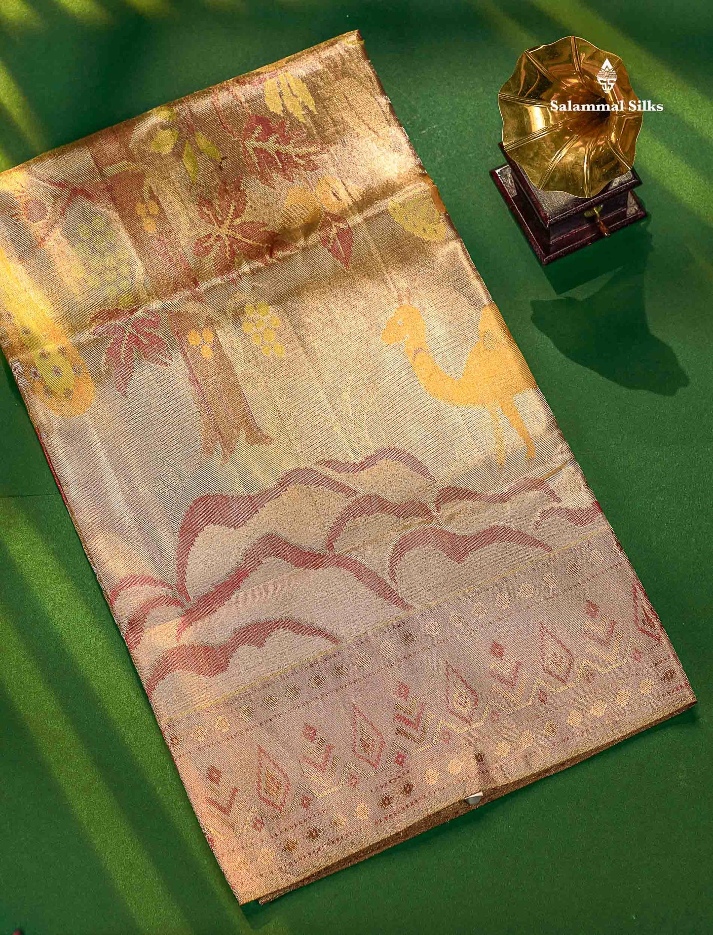 Forest Theme Based Bridal Tissue Pure Kanjivaram Silk Saree With Self Border