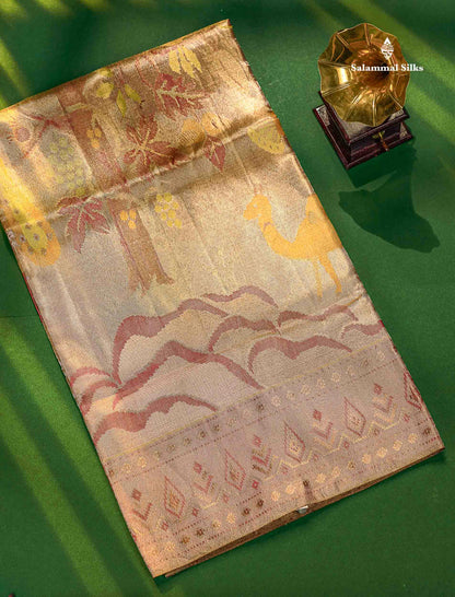 Forest Theme Based Bridal Tissue Pure Kanjivaram Silk Saree With Self Border