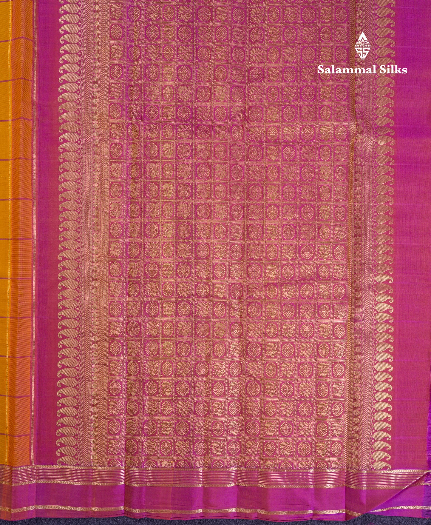 Beautiful Rexona Green Checks With Butta Pure Kanjivaram Silk Saree With Contrast Purple Traditional Medium Gap Border