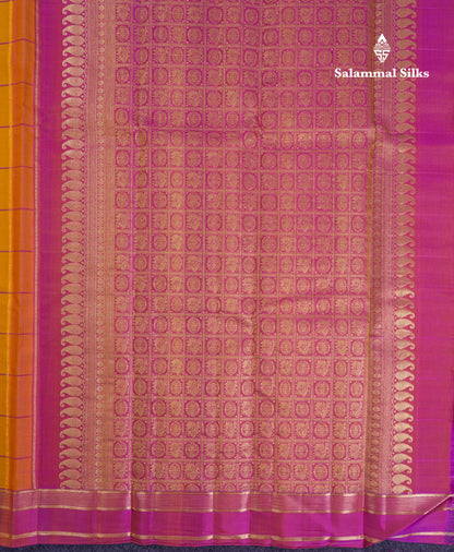 Beautiful Rexona Green Checks With Butta Pure Kanjivaram Silk Saree With Contrast Purple Traditional Medium Gap Border
