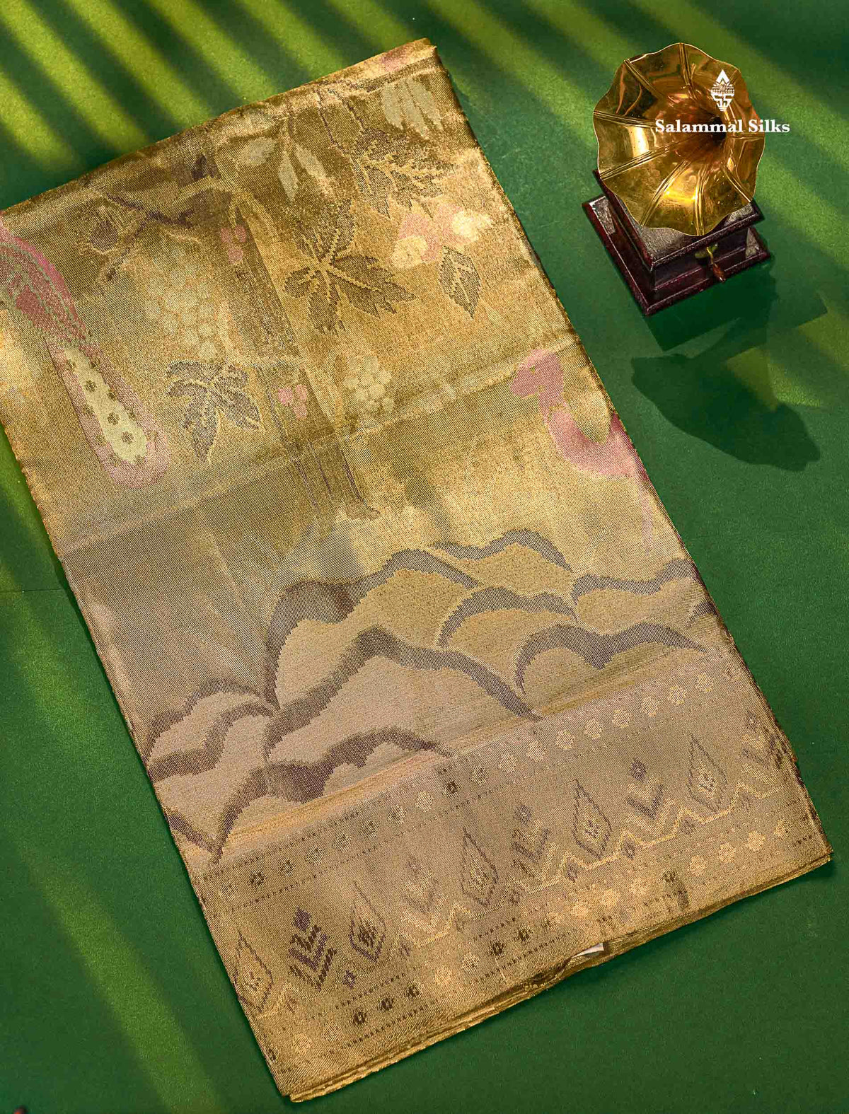 Forest Theme Based Bridal Tissue Pure Kanjivaram Silk Saree With Self Border
