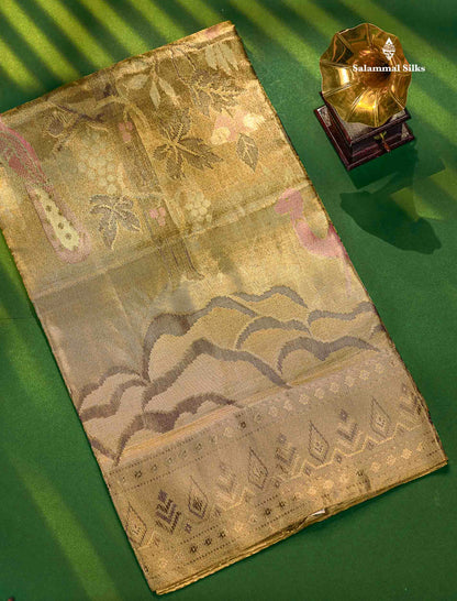 Forest Theme Based Bridal Tissue Pure Kanjivaram Silk Saree With Self Border