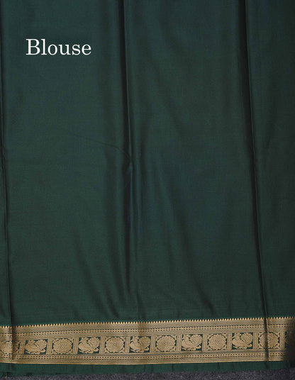 Semi Silk Saree -  Grey Colour Body Butta With Contrast Bottle Green Traditional Small Border